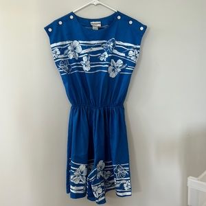 Vintage 80s Blue Hawaiian Floral jumper/Romper by  Hans Jutte Med